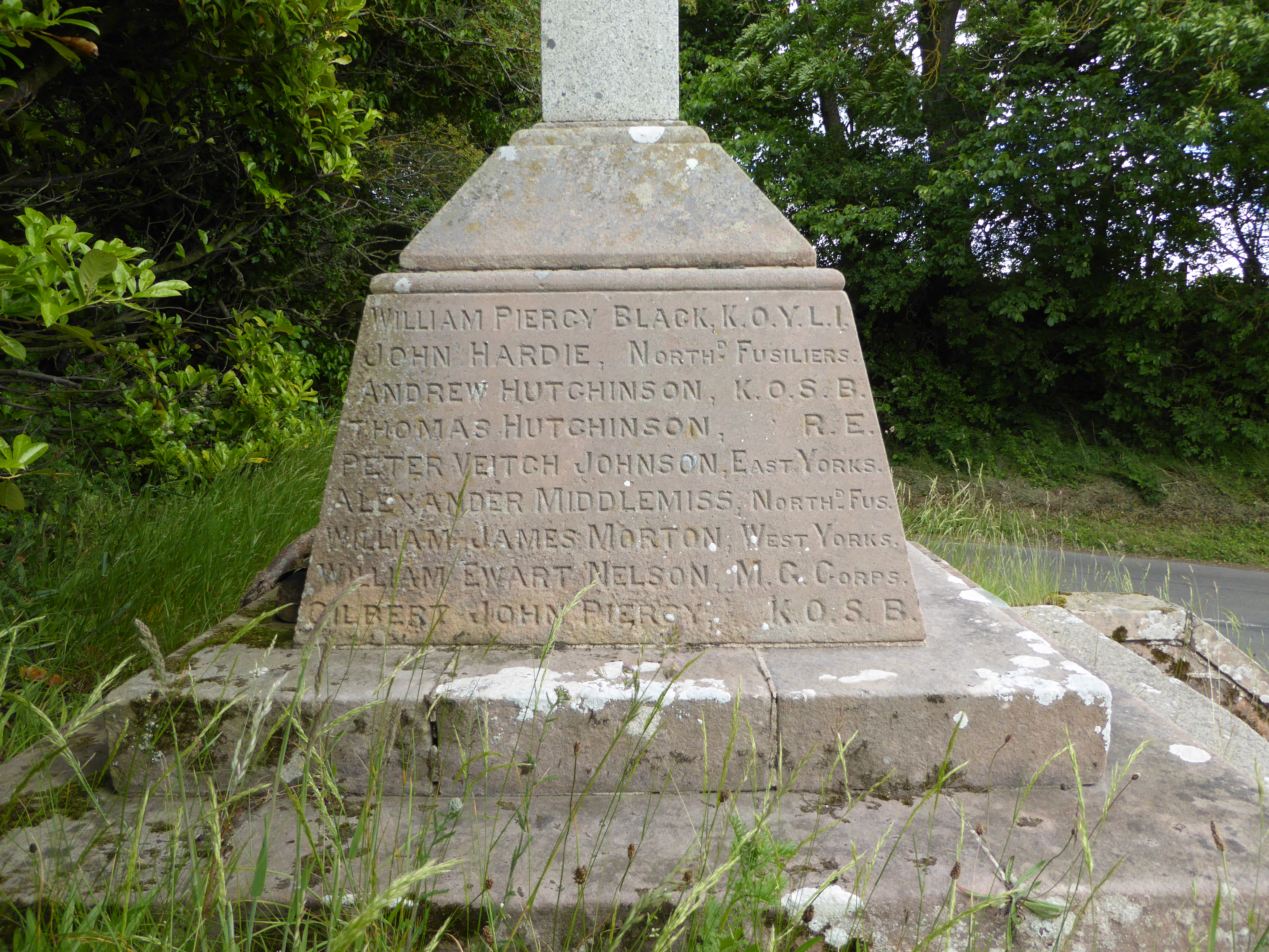 The inscription on the west-facing side of Carham War Memorial lists the names of those who died in the First World War
