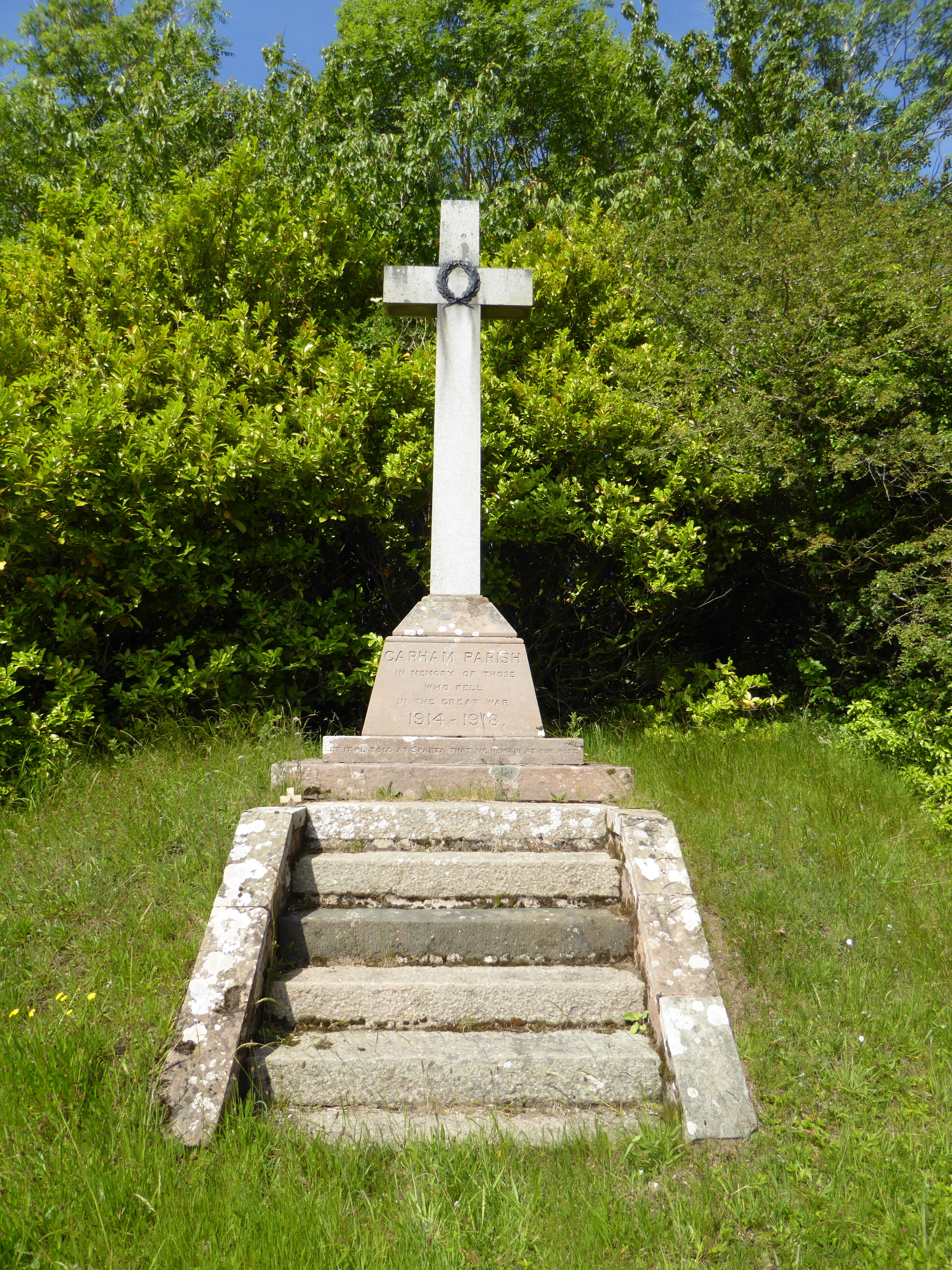 Carham War Memorial at East Learmouth is in the form of a latin cross on a plinth